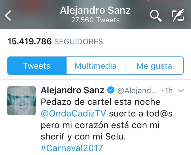 Alejandro Sanz: «Suerte a todos pero mi corazón está con mi Sheriff y con mi Selu»